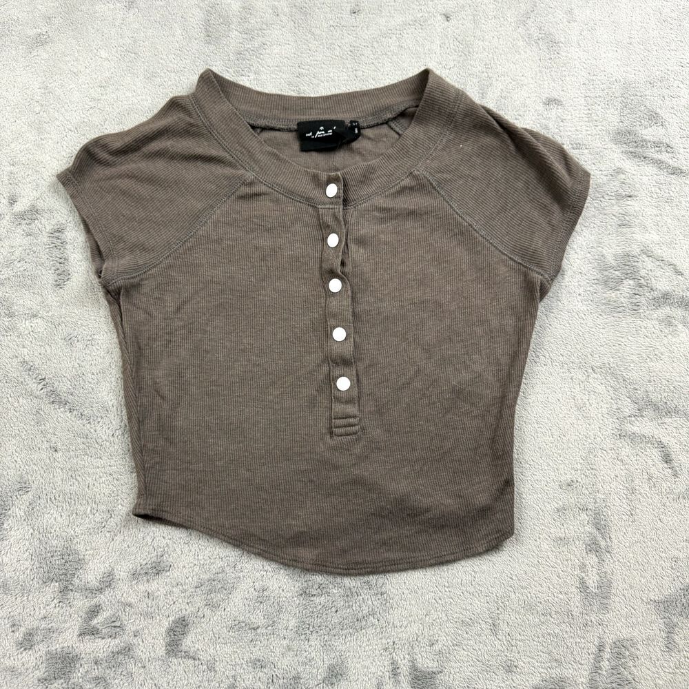 Urban Outfitters Womens Crop Top Size S Brown Henley Basic Ribbed Capsule Boho